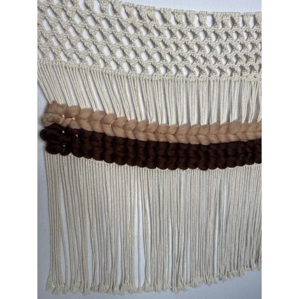 Large 39x34 Boho Macrame Wall Hanging Fringe Neutral Decor